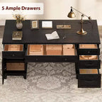60 Executive Schreibtisch mit Schubladen, Home Office Schreibtisch mit Ladestation, Computer-Schreibtisch aus Holz für Arbeitszimmer, Konferenztisch für Wohnzimmer