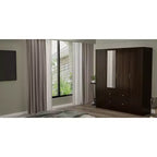 Hitow Kleiderschrank 2 große Schubladen, mittiger Hängeplatz mit Spiegel, minimalistischer Stil