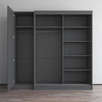 2-türiger Kleiderschrank mit Spiegel, Glasfront, 2-Personen (Grau / Schwarz / Weiß)