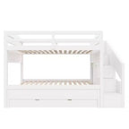 Whisen Twin XL Etagenbett mit Ausziehbett, Etagenbett mit Stauraum, Etagenbett aus Massivholz, Treppe mit Stauraum, Kleiderschrank, 3 Schubladen, für Kinder