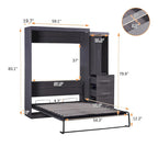 Graues klappbares Schrankbett mit Kleiderschrank & 3 Schubladen, Full/Twin, 1-Personen