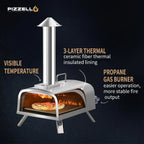Multi-Brennstoff Outdoor Pizzaofen Steinbackofen mit Gasbrenner & Holzfach - 30 cm