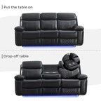 Elektrisches Liegesofa mit kabelloser Ladestation, Leselampe, LED-Beleuchtung für Wohnzimmer, Kunstleder, AC-/USB-Anschluss, Getränkehalter, Schwarz