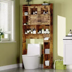 Badezimmerschrank über der Toilette – 171 cm hoher Badezimmer-Organizer im Landhausstil mit verstellbarem Regal und Glastür für Bad und Waschküche