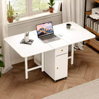 ATJafurn 59'' Klappbarer Esstisch mit Klappplatten für kleine Räume, rechteckiger, ausziehbarer Küchentisch aus Holz mit Rollen und Stauraum