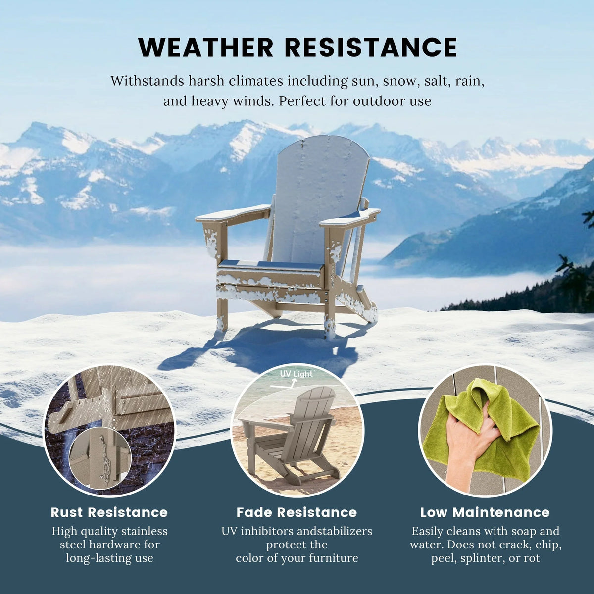 Polytrends Laguna Faltbarer Adirondack-Stuhl für den Außenbereich, wetterfest und lichtbeständig