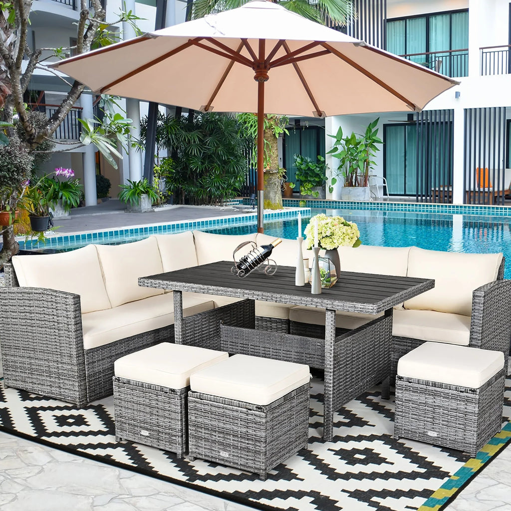 Costway 7-teiliges Terrassen-Essgruppe Rattan-Sofa Couch Ottomane – Details ansehen