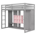 Hochbett für Kinder mit Kleiderschrank und Regalen, Holz-Hochbettgestell mit Aufbewahrungsschrank für Kinder und Jugendliche