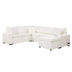 Chenille Ecksofa mit Ausziehfunktion, L-förmiges Schlafsofa mit Stauraum-Ottomane, 3 Kissen und Ladevorrichtungen