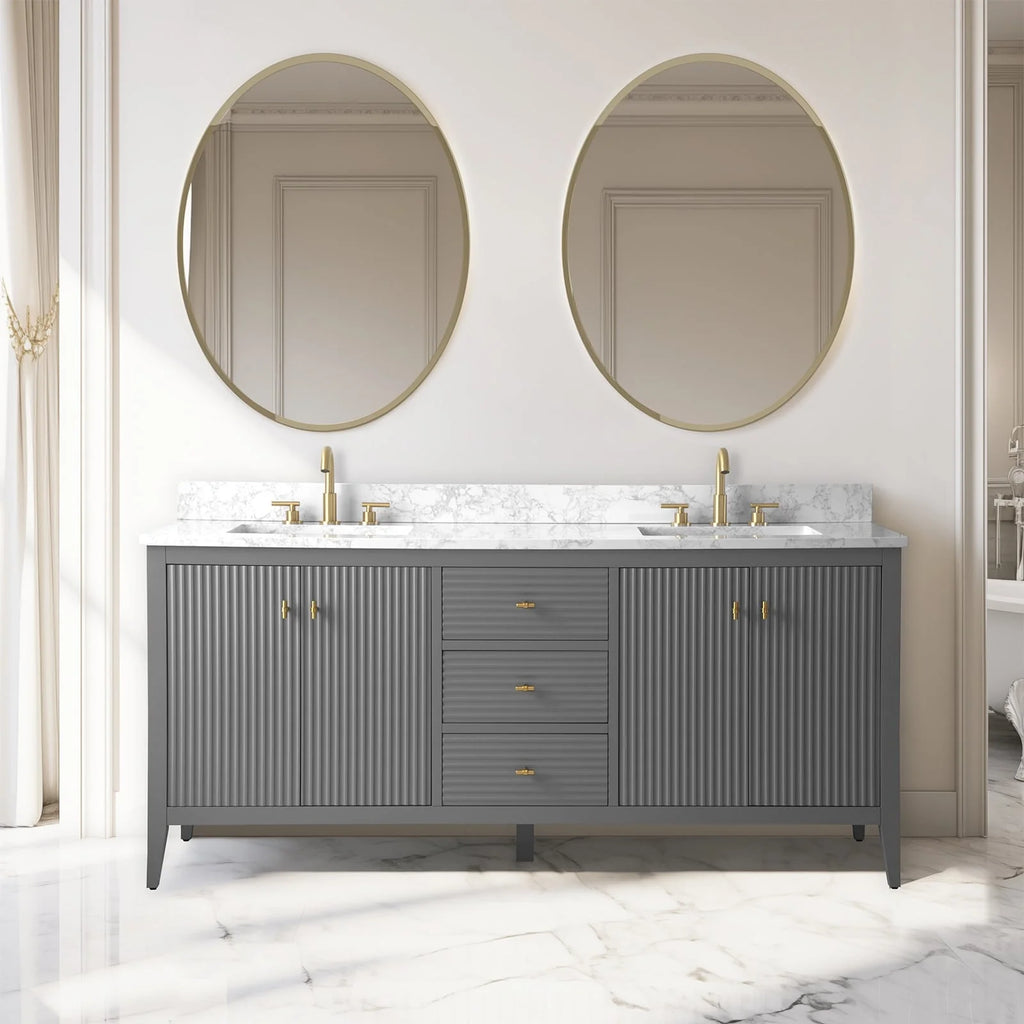 Vanity Art 72 Zoll Badezimmer-Waschtischunterschrank mit Doppelwaschbecken und Kunstmarmorplatte