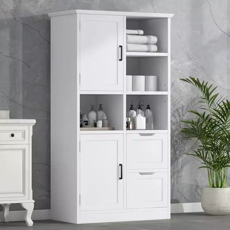 62 Zoll hoher Badezimmerschrank, freistehender Hochschrank mit Schublade & verstellbarem Regal, Vorratsschrank für Bad und Wohnzimmer