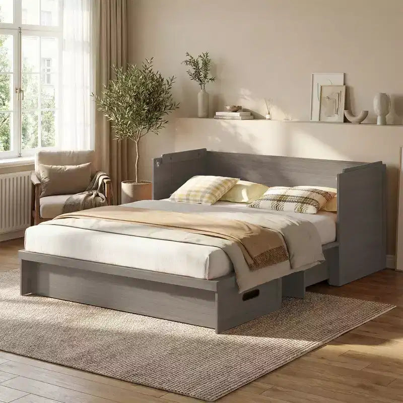 Mjkone Queen Size Wandelbares Murphy-Schrankbett mit USB-Ladefunktion, Schubladen, keine Matratze enthalten