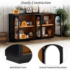 Großes 4-türiges Sideboard mit Glastüren, gewölbtes Sideboard mit verstellbaren Einlegeböden für die Küche