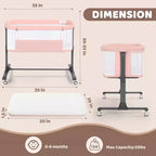 Baby-Beistellbett mit Rollen – Beige / Grau / Rosa, Bettschläfer, für 1 Baby
