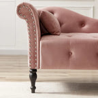 Moderne 60.6 Samt gepolsterte Knöpfe getuftete Chaiselongue mit Massivholzbeinen und Ziernägeln