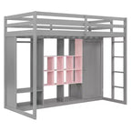 Hochbett für Kinder mit Kleiderschrank und Regalen, Holz-Hochbettgestell mit Aufbewahrungsschrank für Kinder und Jugendliche