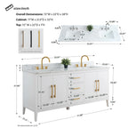 Vanity Art 72 Zoll Badezimmer-Waschtischunterschrank mit Doppelwaschbecken und Kunstmarmorplatte