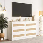 Rattan-Kommode für Schlafzimmer mit 6 Schubladen, 47" moderne Farmhouse breite Kommode, Holz-Aufbewahrungsschrank-Organizer für Kleiderschrank, Wohnzimmer, Flur