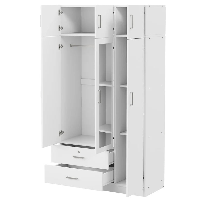 3-türiger Spiegelkleiderschrank mit 2 Schubladen und Aufsatzschrank