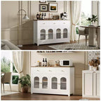 55 Zoll großer Vorratsschrank, schmales Buffet-Sideboard mit 3 Schubladen und 4 Türen für Küche, Esszimmer, Wohnzimmer