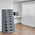 Schmaler Holzschrank mit 9 Schubladen, leichtgängigen Auszügen und Ablagefach oben