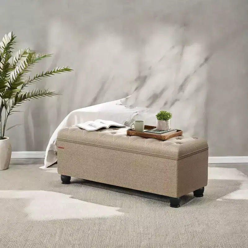 Sitzbank mit Stauraum, Aufbewahrungsbank, Stoffbank für Schlafzimmer und Flur, Belastbar bis 150 kg für Schlafzimmer und Wohnzimmer