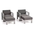Christopher Knight Home Cape Coral Outdoor Aluminum 4 Piece Club Chair and Ottoman Set with Cushions, Khaki/Silver