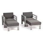 Christopher Knight Home Cape Coral Outdoor Aluminum 4 Piece Club Chair and Ottoman Set with Cushions, Khaki/Silver