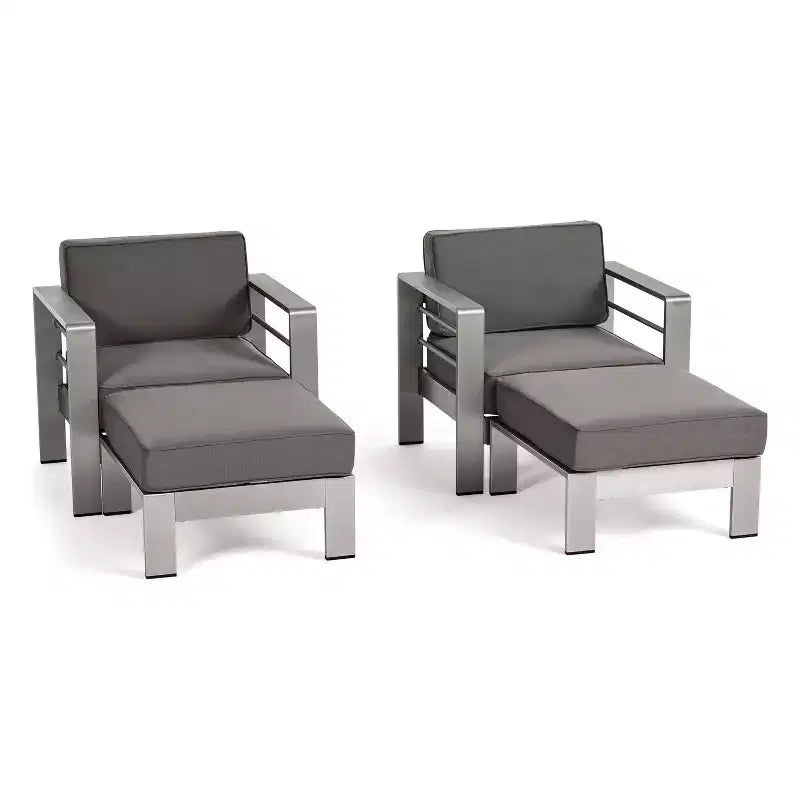 Christopher Knight Home Cape Coral Outdoor Aluminum 4 Piece Club Chair and Ottoman Set with Cushions, Khaki/Silver