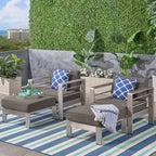 Christopher Knight Home Cape Coral Outdoor 4-teiliges Aluminium-Sessel- und Ottomane-Set mit Kissen, Khaki/Silber