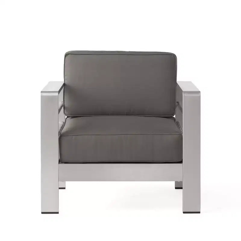 Christopher Knight Home Cape Coral Outdoor 4-teiliges Aluminium-Sessel- und Ottomane-Set mit Kissen, Khaki/Silber
