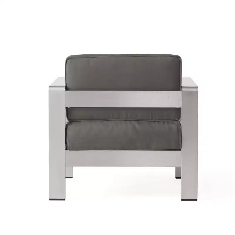 Christopher Knight Home Cape Coral Outdoor 4-teiliges Aluminium-Sessel- und Ottomane-Set mit Kissen, Khaki/Silber