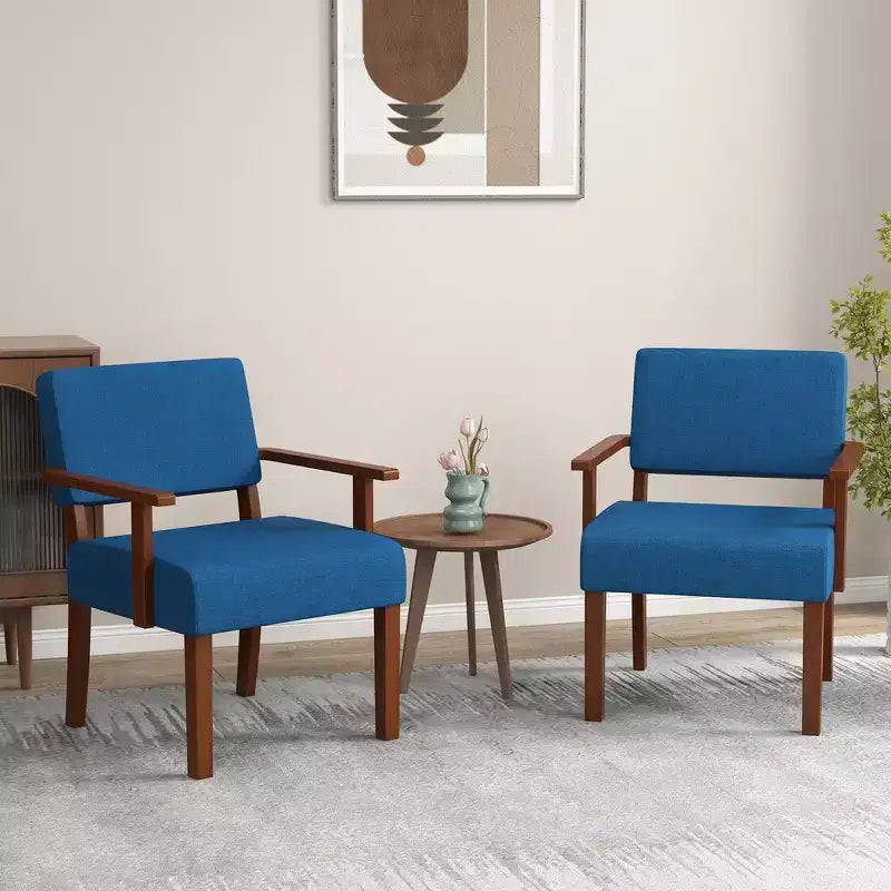 Costway 2er-Set Leinen-Akzentsessel, Wohnzimmerstuhl mit weich gepolsterter Sitzfläche und Rückenlehne, Grau/Blau