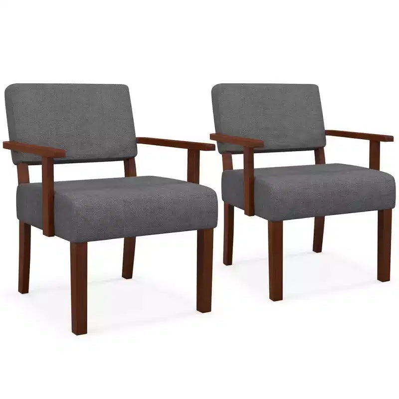 Costway 2er-Set Leinen-Akzentsessel, Wohnzimmerstuhl mit weich gepolsterter Sitzfläche und Rückenlehne, Grau/Blau