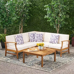 Christopher Knight Home Perla Outdoor Sektional-Sofa-Set aus Akazienholz für 5 Personen mit wasserabweisenden Kissen