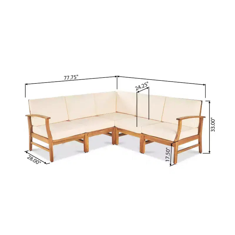 Christopher Knight Home Perla Outdoor Sektional-Sofa-Set aus Akazienholz für 5 Personen mit wasserabweisenden Kissen
