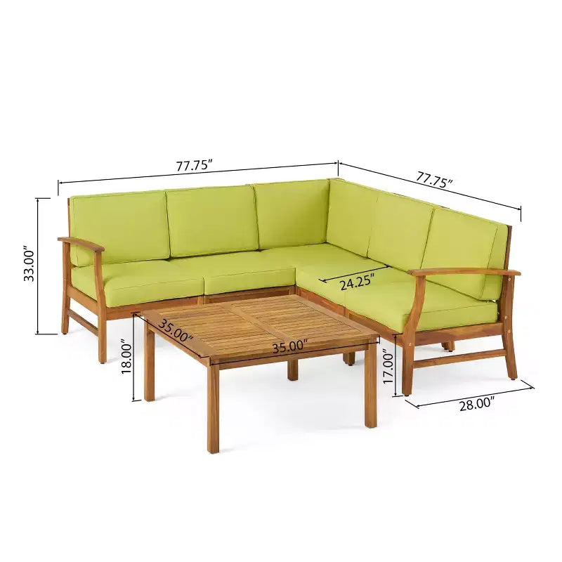 Christopher Knight Home Perla Outdoor Sektional-Sofa-Set aus Akazienholz für 5 Personen mit wasserabweisenden Kissen