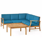 Christopher Knight Home Perla Outdoor Sektional-Sofa-Set aus Akazienholz für 5 Personen mit wasserabweisenden Kissen