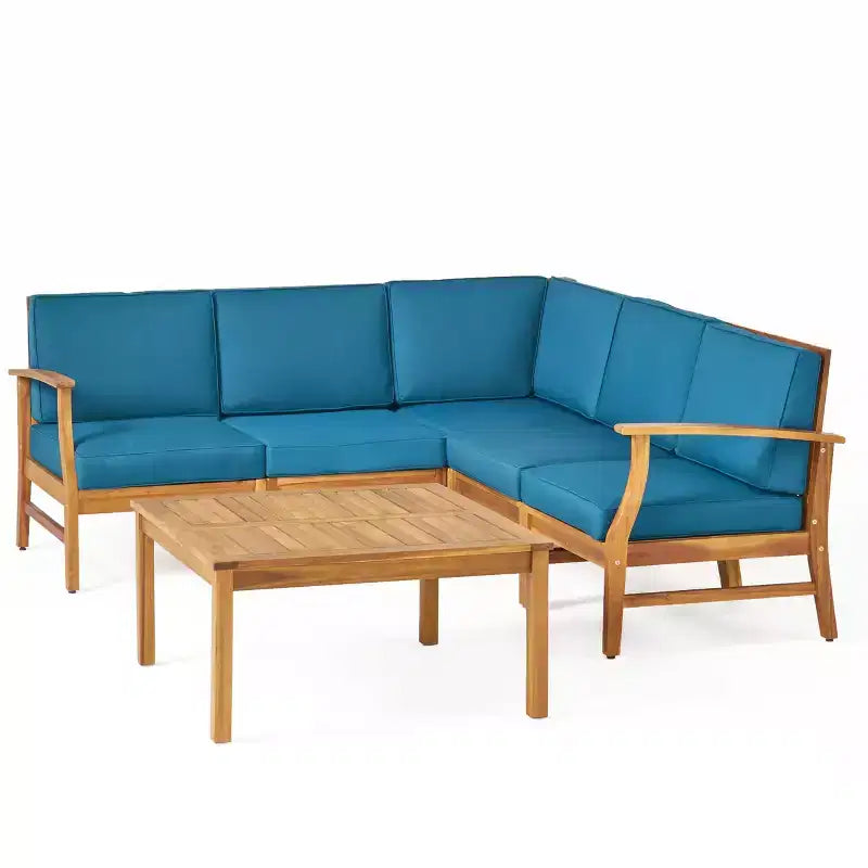 Christopher Knight Home Perla Outdoor Sektional-Sofa-Set aus Akazienholz für 5 Personen mit wasserabweisenden Kissen