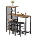 VECELO 3pcs Counter Height Dining Set Bar Table and Chairs Set for 2 with Cup Holder & Wine Rack, PU Leather Cushion Stools, Brown/Gold