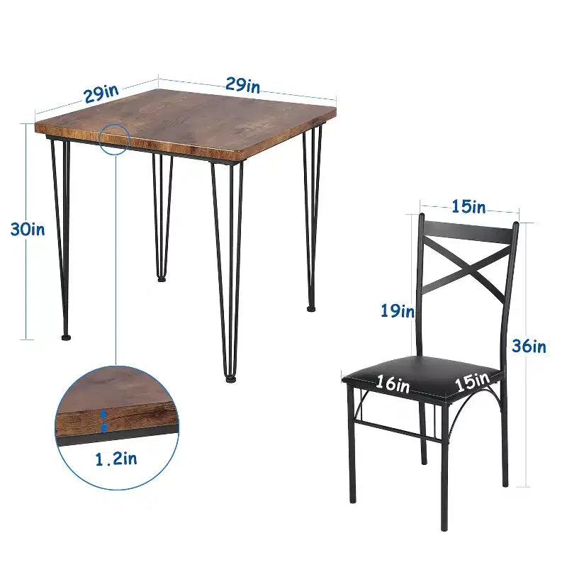 VECELO Esszimmergarnitur, 3/5-teiliges Esszimmertisch-Set mit 2/4 gepolsterten Stühlen für kleine Räume, Apartment