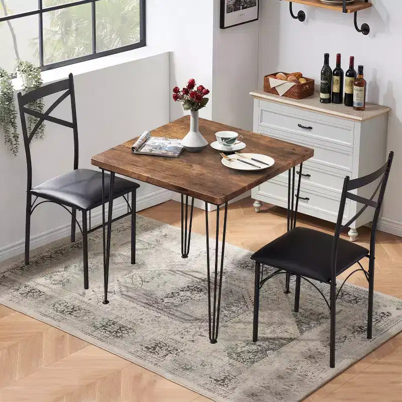 VECELO Esszimmergarnitur, 3/5-teiliges Esszimmertisch-Set mit 2/4 gepolsterten Stühlen für kleine Räume, Apartment