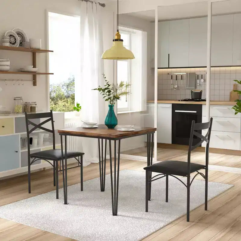 VECELO Esszimmergarnitur, 3/5-teiliges Esszimmertisch-Set mit 2/4 gepolsterten Stühlen für kleine Räume, Apartment