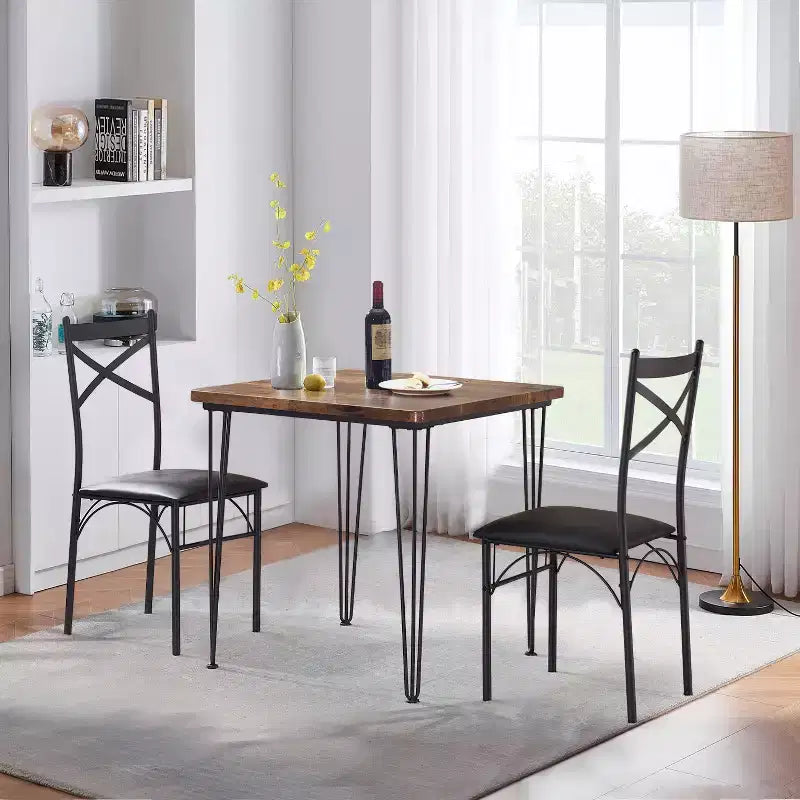 VECELO Esszimmergarnitur, 3/5-teiliges Esszimmertisch-Set mit 2/4 gepolsterten Stühlen für kleine Räume, Apartment