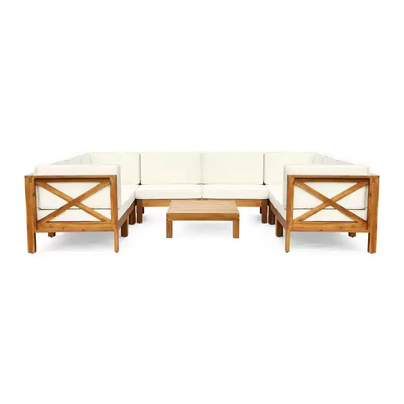 Christopher Knight Home Brava Outdoor 8-Sitzer Ecksofa-Set aus Akazienholz mit Kissen
