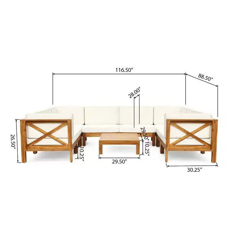 Christopher Knight Home Brava Outdoor 8-Sitzer Ecksofa-Set aus Akazienholz mit Kissen