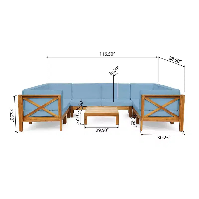 Christopher Knight Home Brava Outdoor 8-Sitzer Ecksofa-Set aus Akazienholz mit Kissen