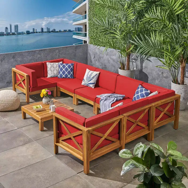 Christopher Knight Home Brava Outdoor 8-Sitzer Ecksofa-Set aus Akazienholz mit Kissen