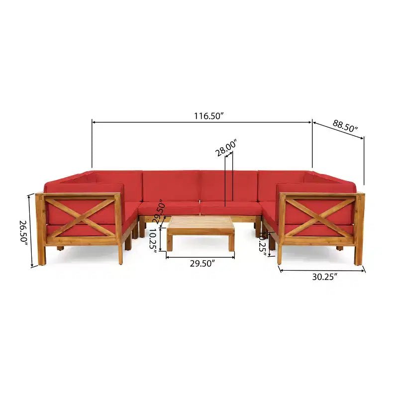 Christopher Knight Home Brava Outdoor 8-Sitzer Ecksofa-Set aus Akazienholz mit Kissen