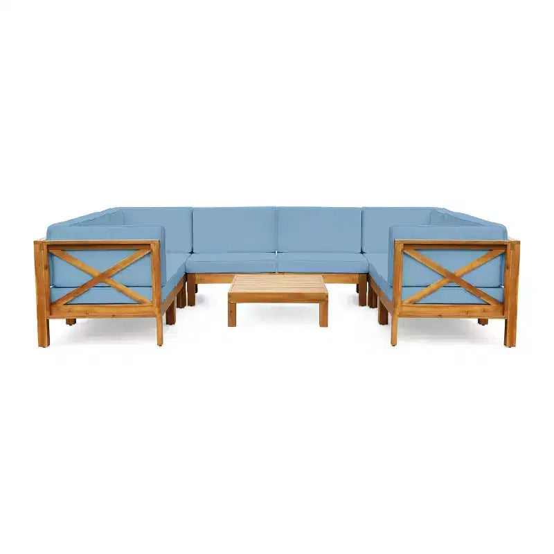 Christopher Knight Home Brava Outdoor 8-Sitzer Ecksofa-Set aus Akazienholz mit Kissen